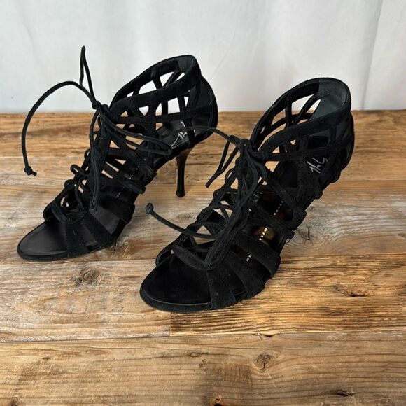 Giusseppe Zanotti Lace Up Gladiator Suede Cage Black Heels 36.5 - Picture 4 of 11